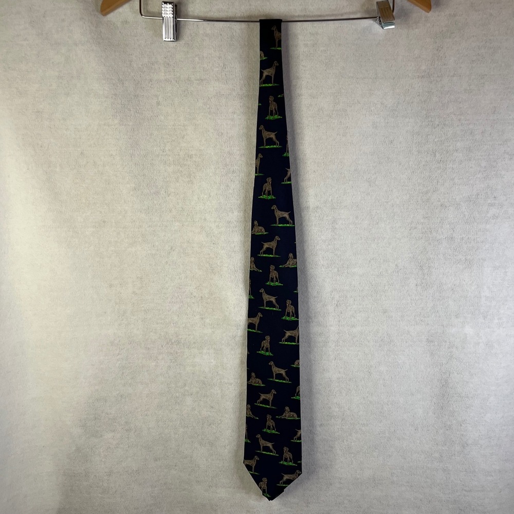 Alynn Tie Silk Weimaraner Navy Blue USA‎ Neckwear 3.75" wide 57" long Dog
